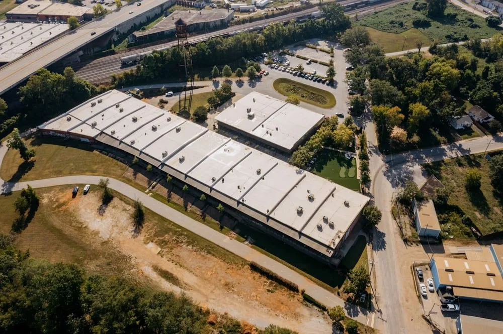 Data center rooftop aerial view with illustrative finding annotations